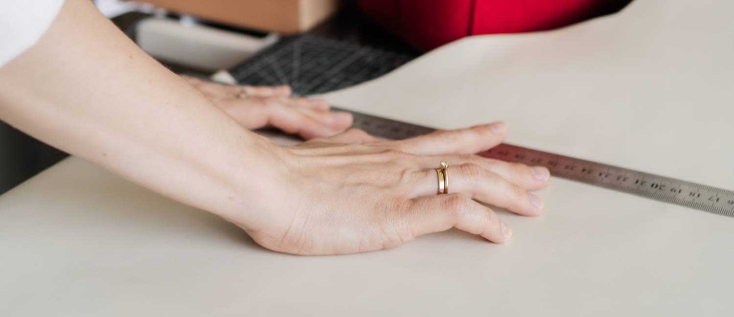 Measuring leather in the Biloba studio, Tbilisi